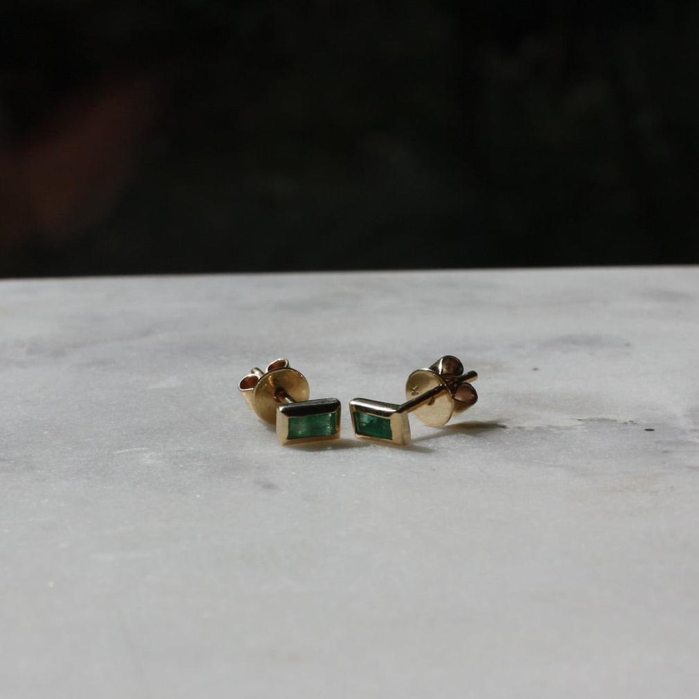 Emerald Baguette Studs