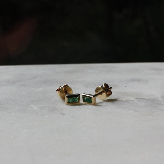 Emerald Baguette Studs