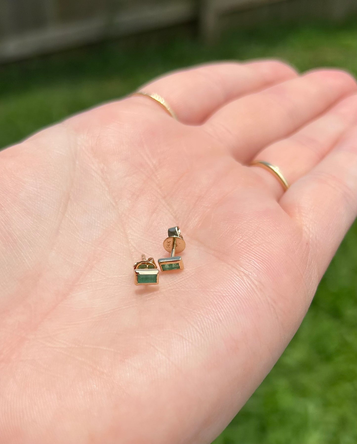Emerald Baguette Studs