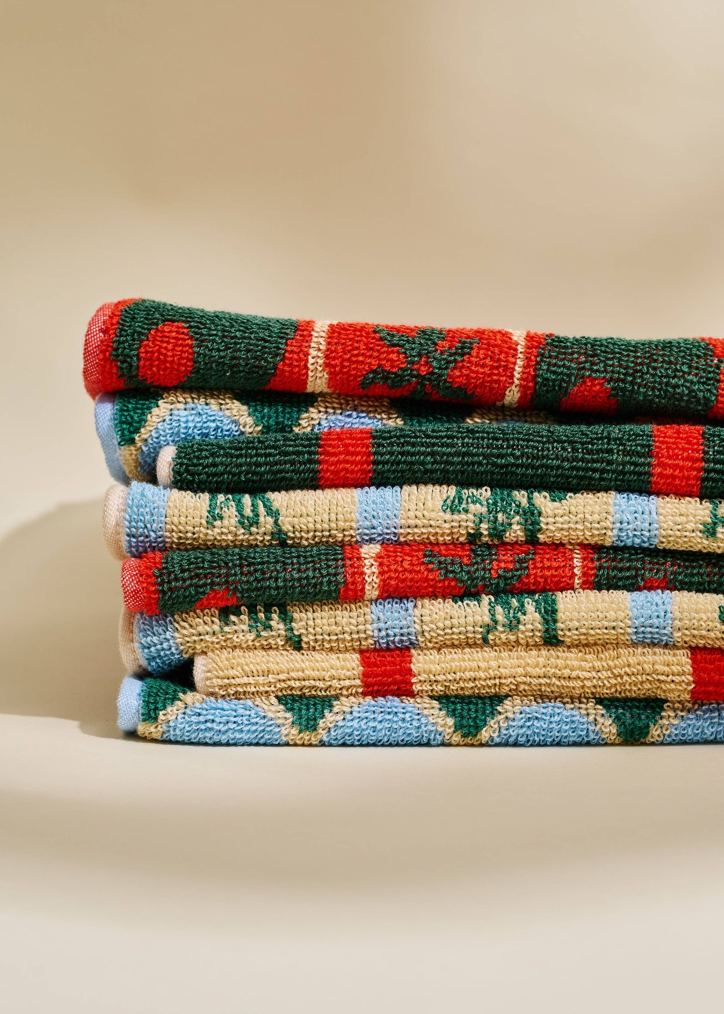 Heirloom Heat Checked Olive and Tomato Cotton Terry Cloth Towel