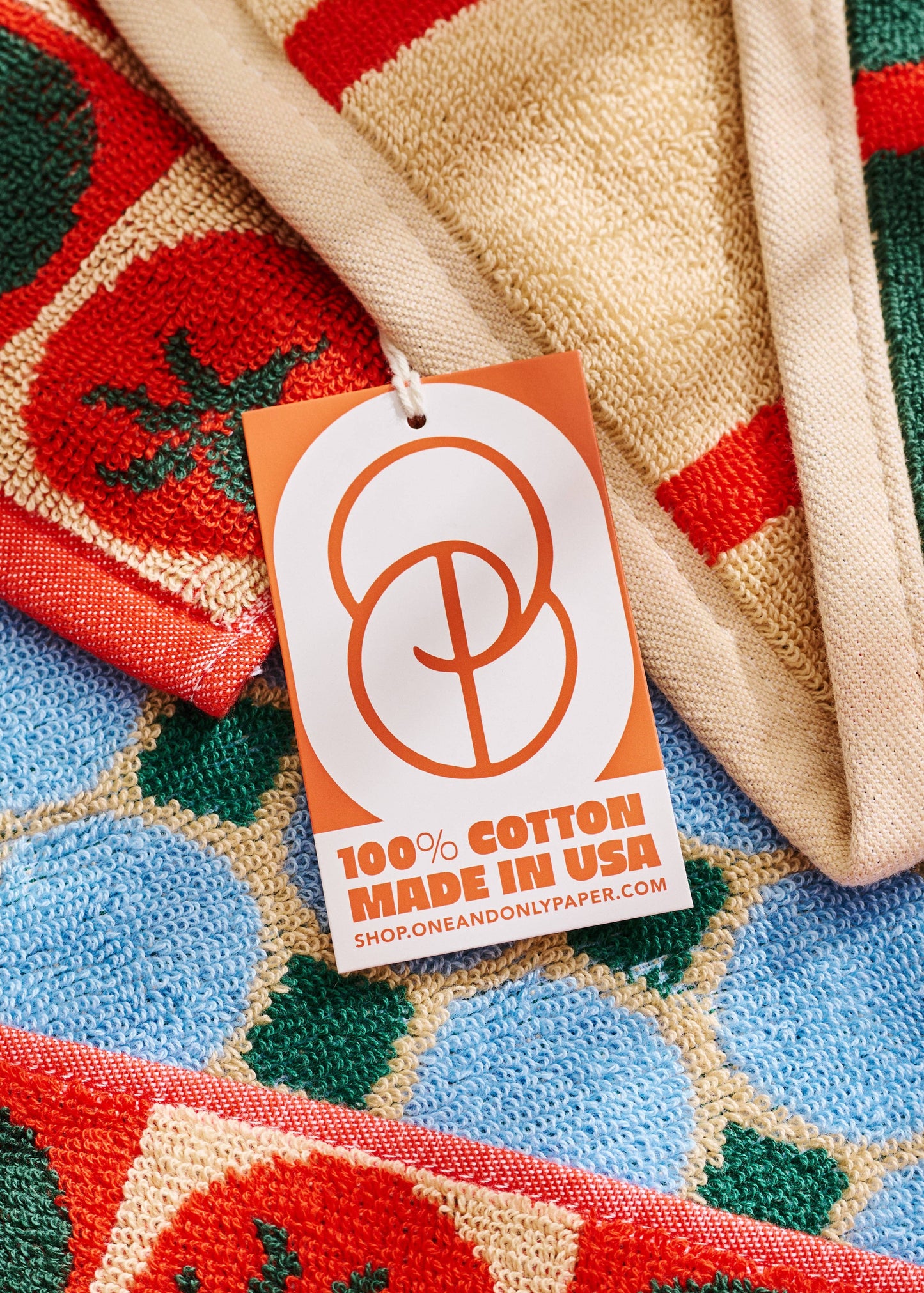 Heirloom Heat Checked Olive and Tomato Cotton Terry Cloth Towel