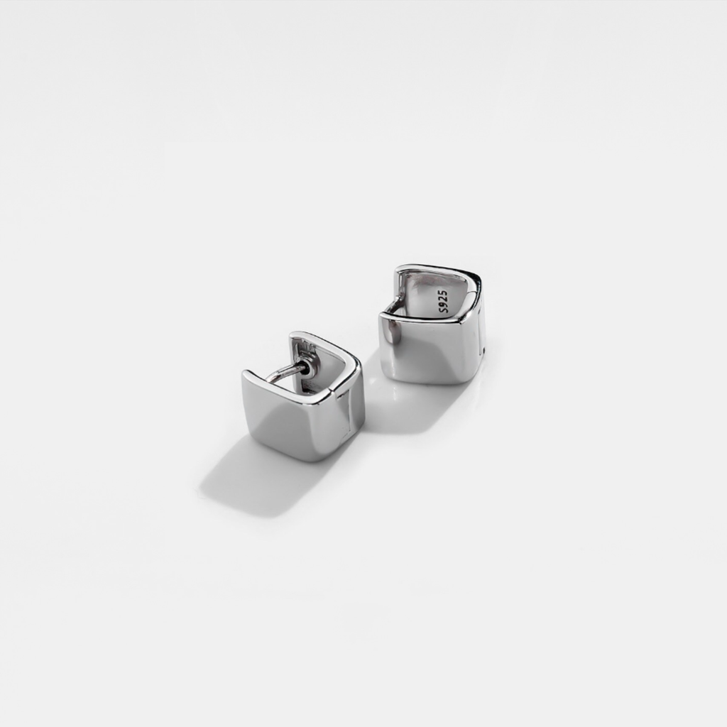 Mini Square Huggie Cuff Stud Earrings in 925 Sterling Silver