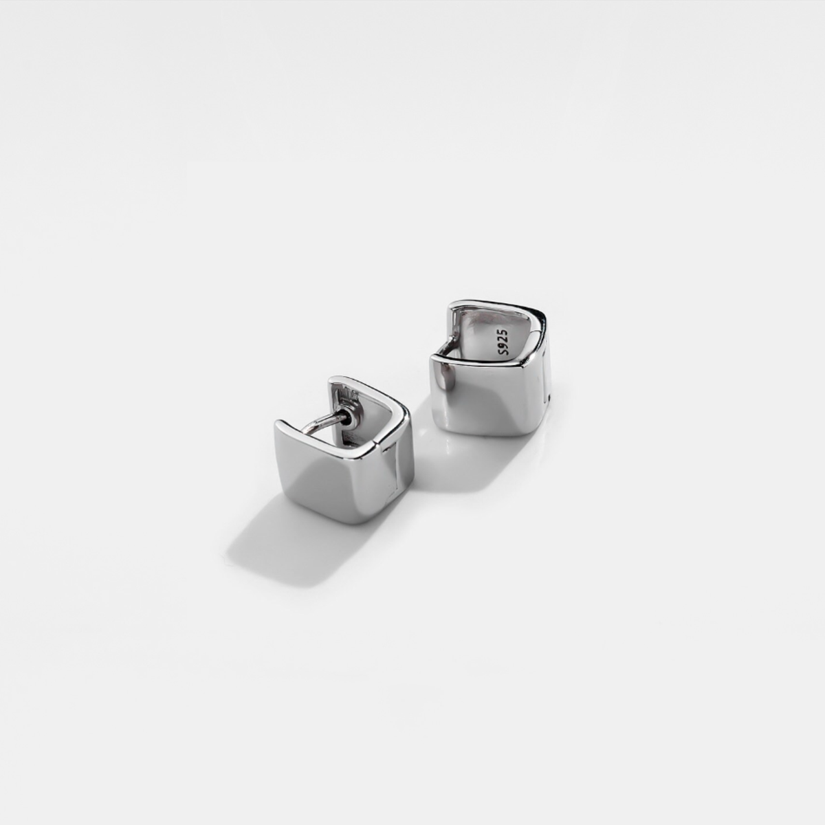 Mini Square Huggie Cuff Stud Earrings in 925 Sterling Silver