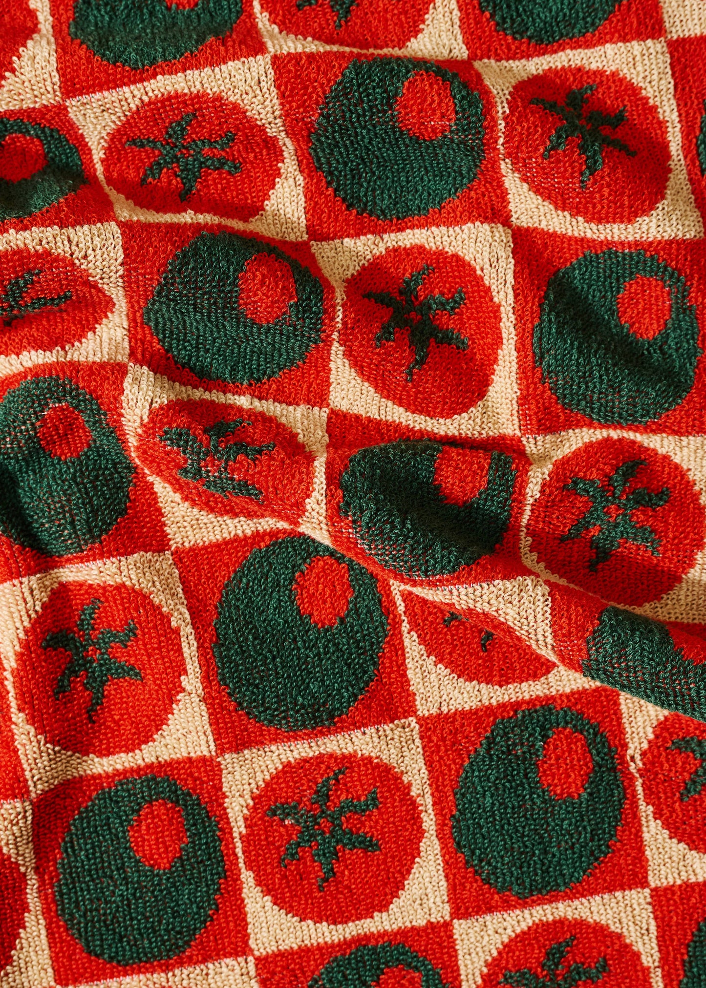 Heirloom Heat Checked Olive and Tomato Cotton Terry Cloth Towel